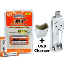 2pcs Rechargeable Batteries Triple A + USB Charger